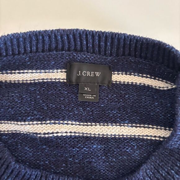J. Crew 100% Cotton Crew Neck Preppy Navy White Striped Sweater - Picture 8 of 8
